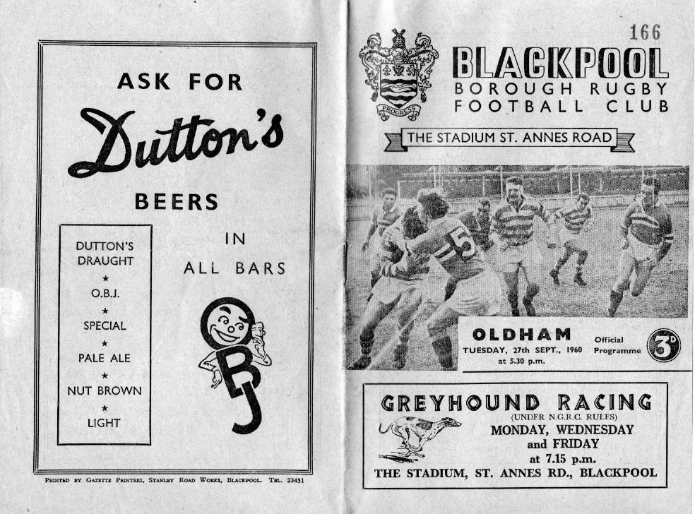 Programme cover: Oldham v Blackpool Borough, 27 September 1960