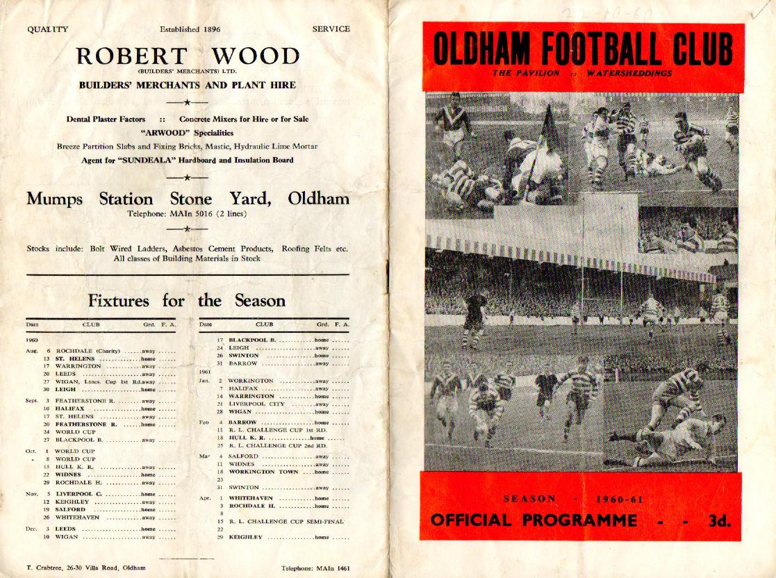 Programme cover: Oldham v Widnes, 22 October 1960