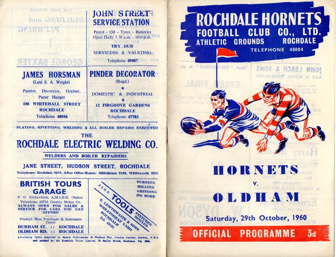 Programme cover: Oldham v Rochdale Hornets, 29 October 1960
