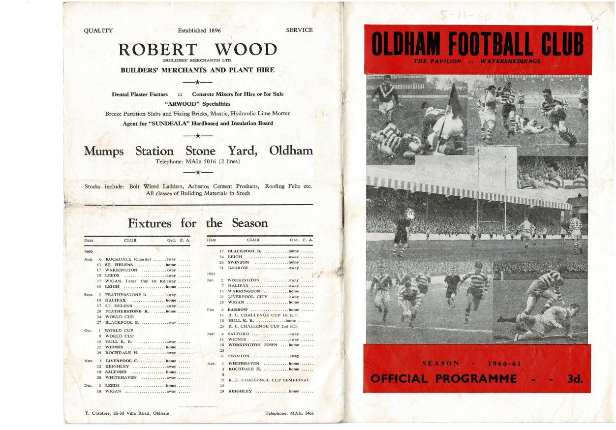 Programme cover: Oldham v Liverpool City, 5 November 1960