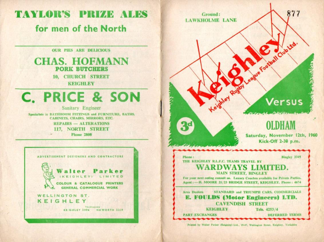 Programme cover: Oldham v Keighley, 12 November 1960