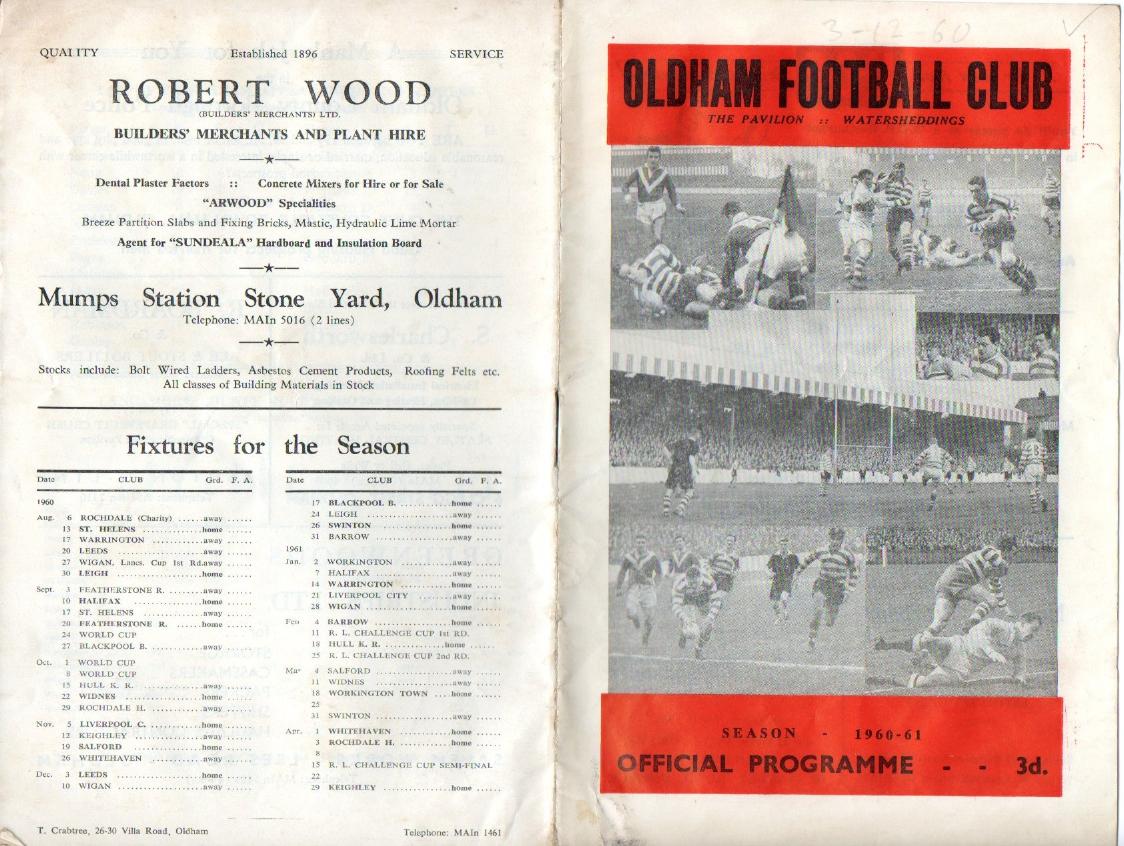 Programme cover: Oldham v Leeds, 3 December 1960