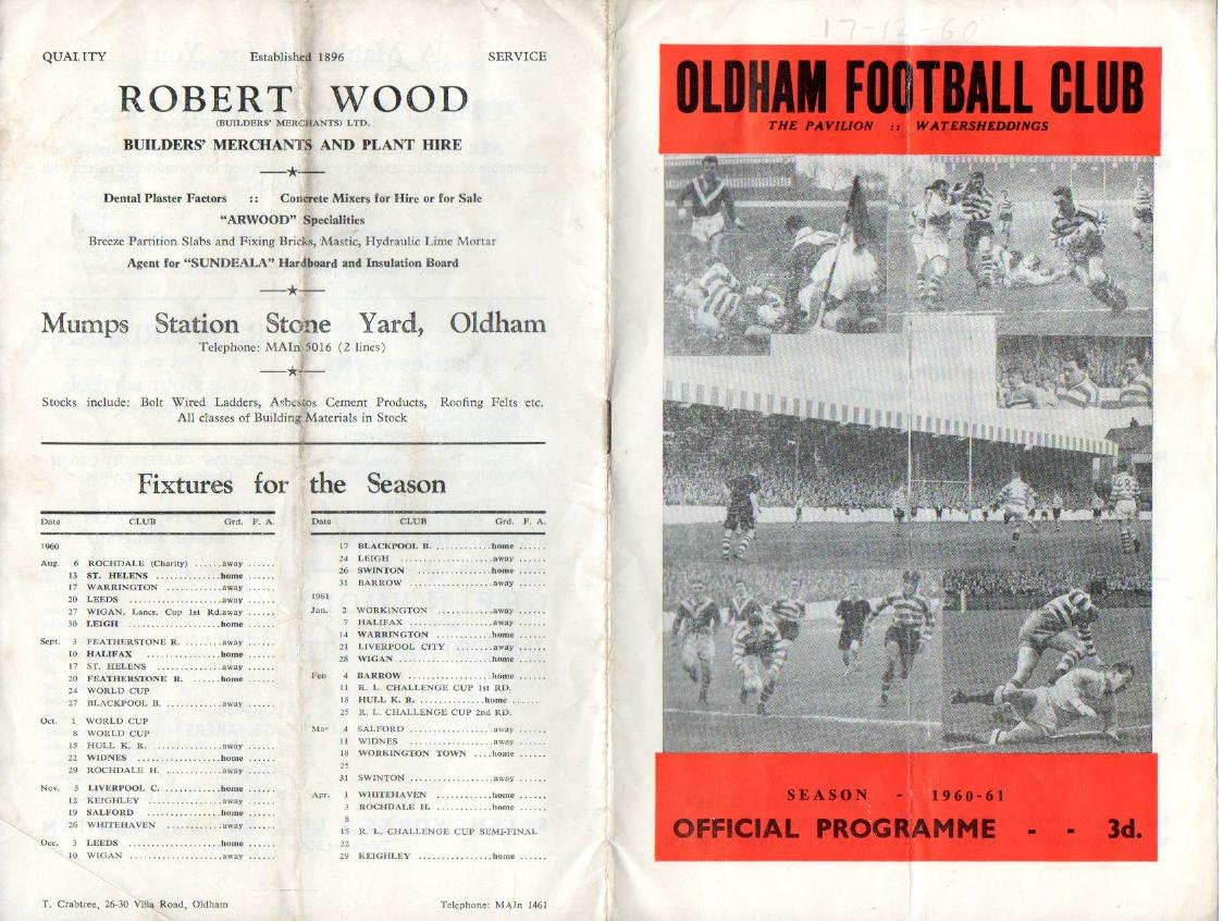 Programme cover: Oldham v Blackpool Borough, 17 December 1960