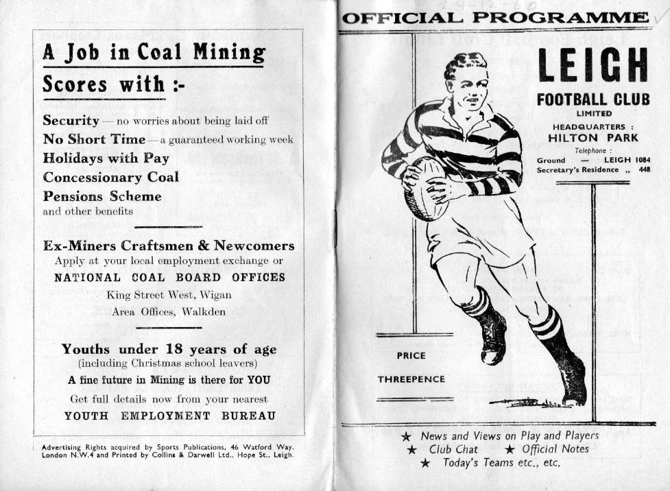 Programme cover: Oldham v Leigh, 24 December 1960
