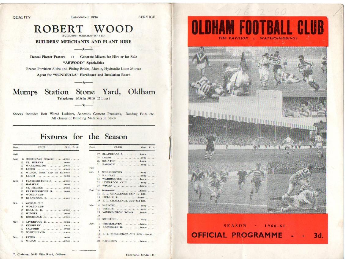 Programme cover: Oldham v Swinton, 26 December 1960