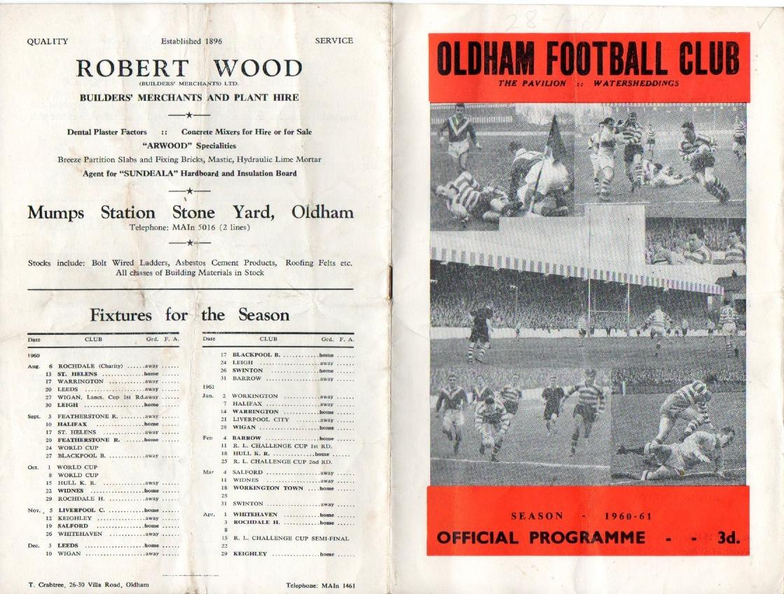 Programme cover: Oldham v Wigan, 28 January 1961