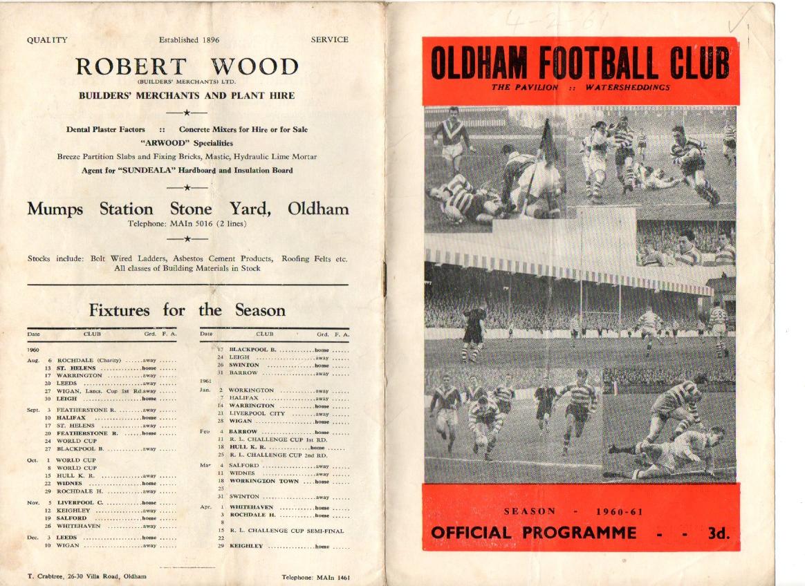 Programme cover: Oldham v Barrow, 4 February 1961