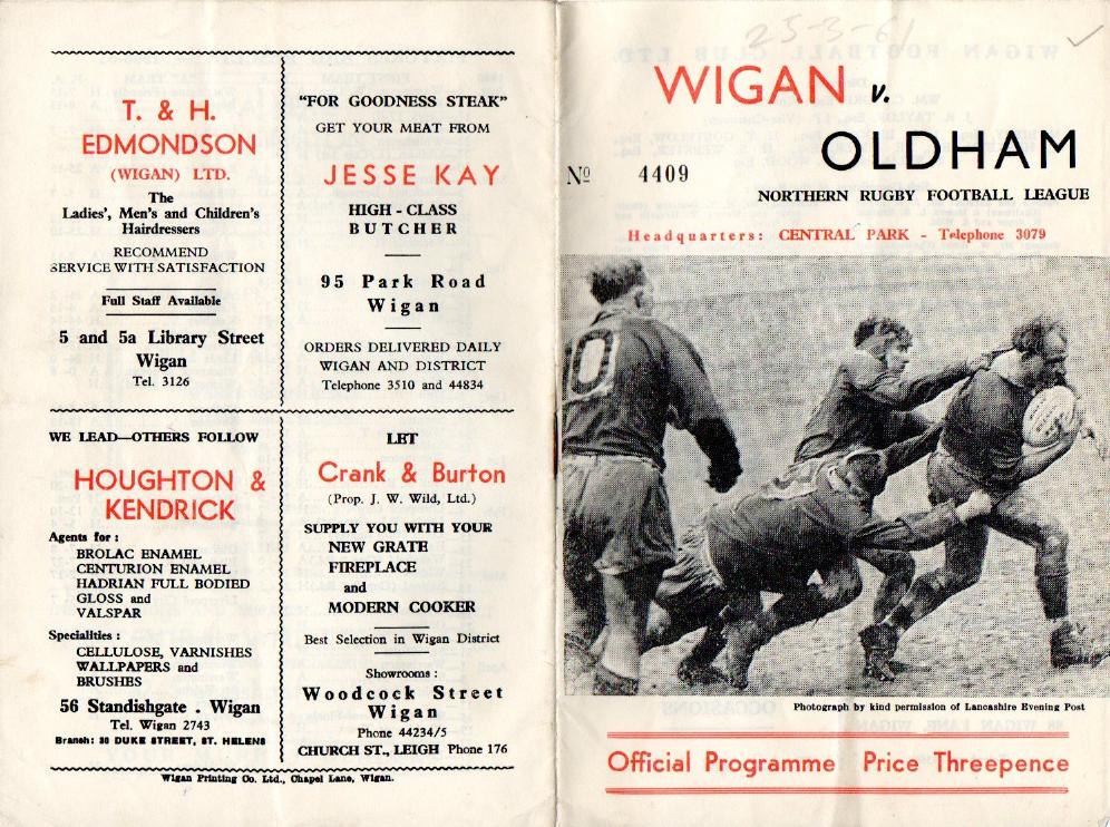 Programme cover: Oldham v Wigan, 25 March 1961