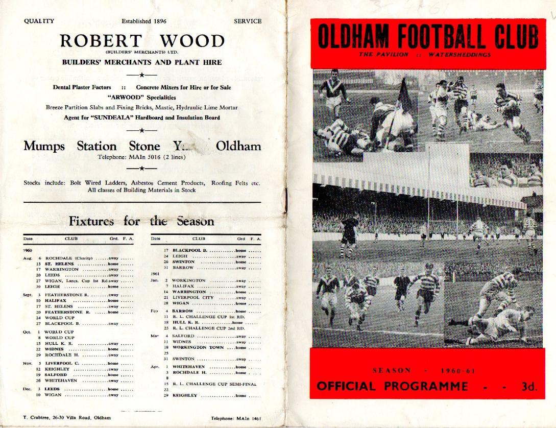 Programme cover: Oldham v Rochdale Hornets, 3 April 1961