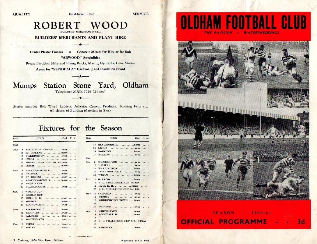 Programme cover: Oldham v Blackpool Borough, 11 April 1961