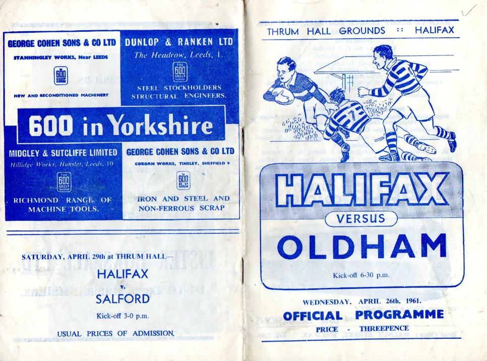 Programme cover: Oldham v Halifax, 26 April 1961