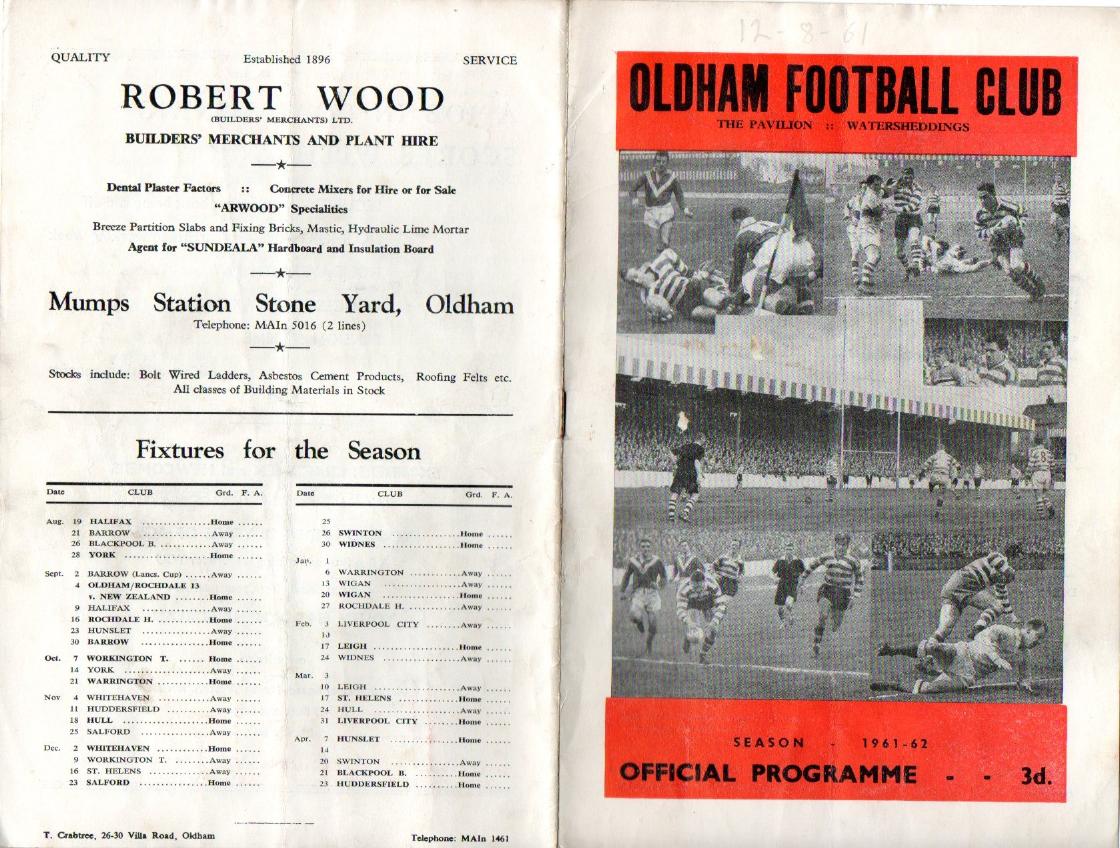 Programme cover: Oldham v Rochdale Hornets, 12 August 1961