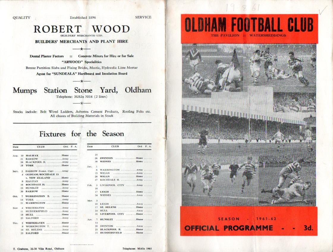 Programme cover: Oldham v Halifax, 19 August 1961