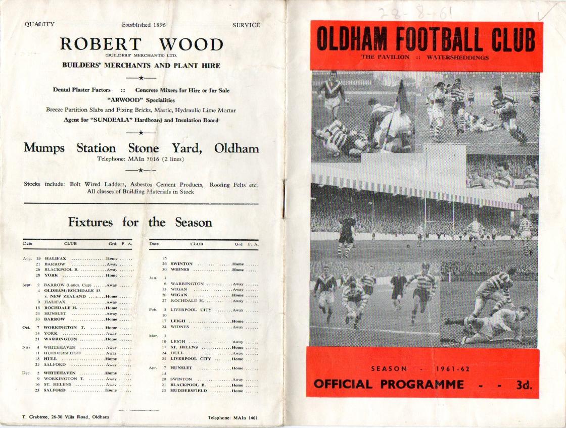 Programme cover: Oldham v York, 28 August 1961
