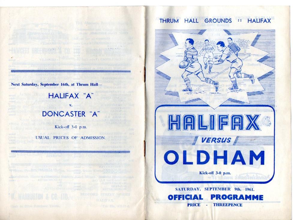 Programme cover: Oldham v Halifax, 9 September 1961
