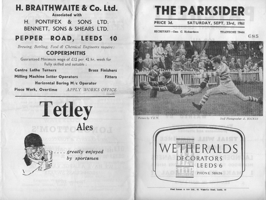 Programme cover: Oldham v Hunslet, 23 September 1961