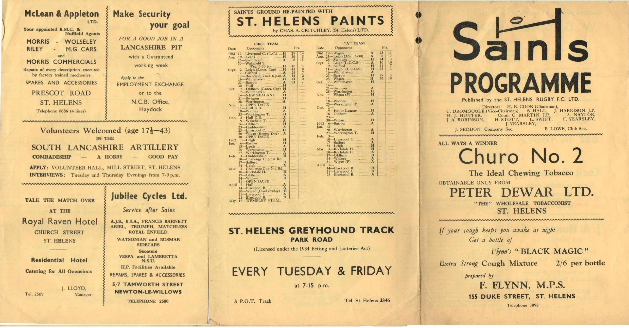 Programme cover: Oldham v St Helens, 2 October 1961