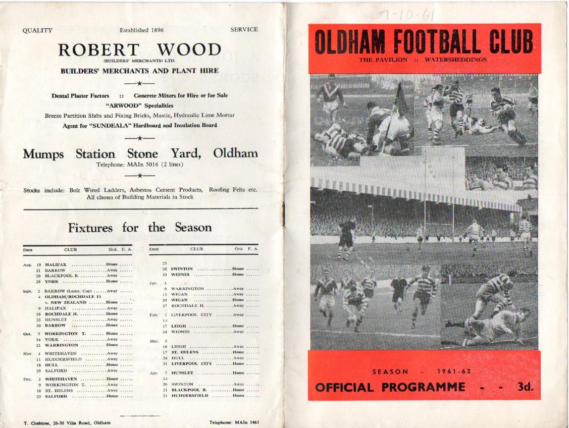 Programme cover: Oldham v Workington Town, 7 October 1961