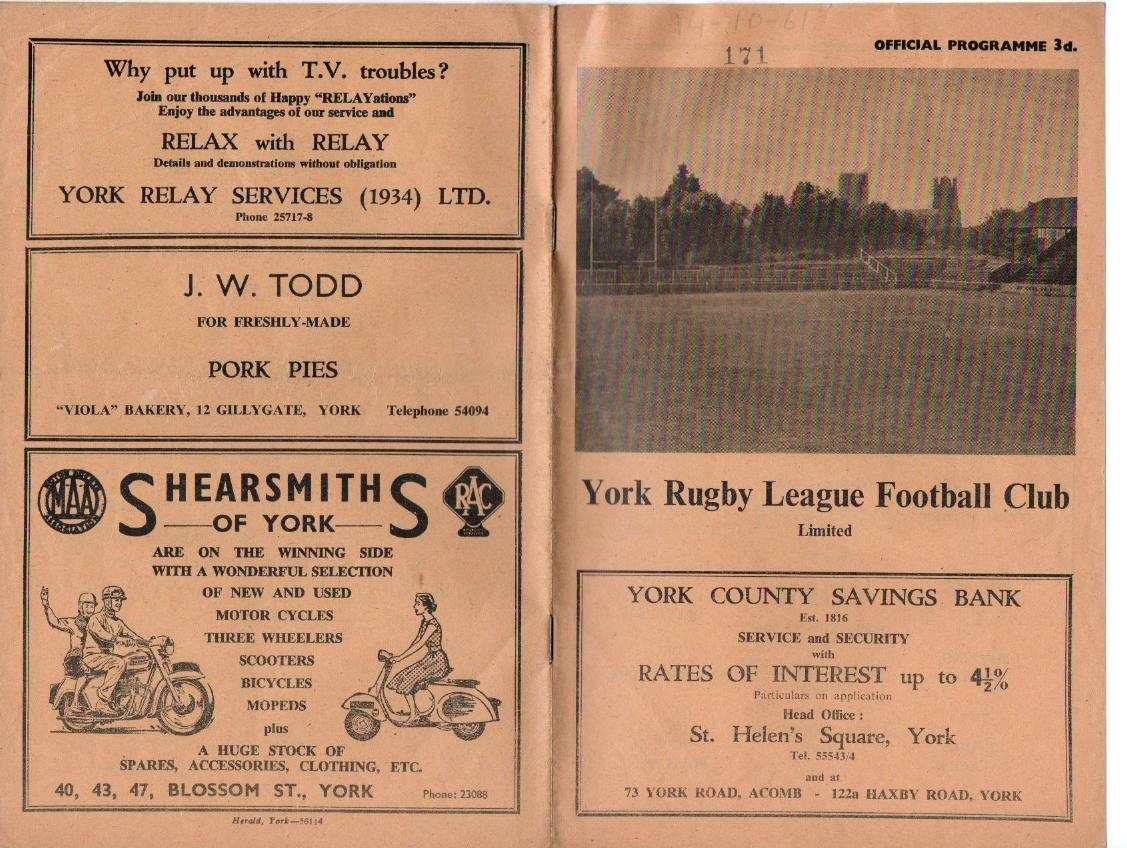 Programme cover: Oldham v York, 14 October 1961