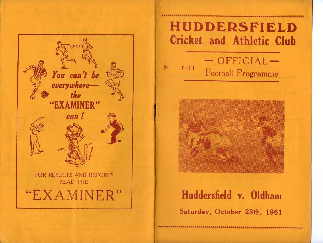 Programme cover: Oldham v Huddersfield, 28 October 1961
