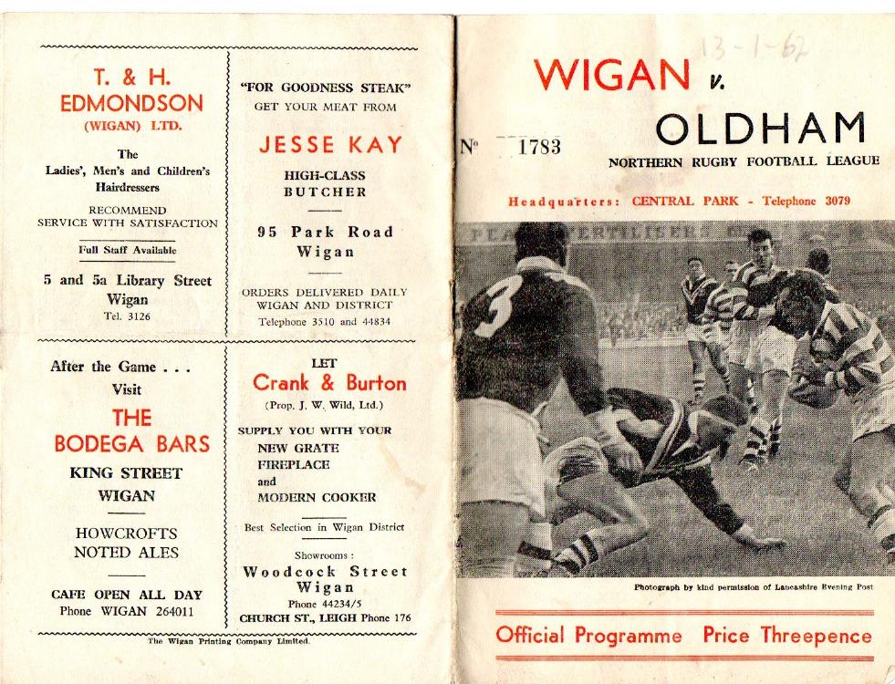 Programme cover: Oldham v Wigan, 13 January 1962