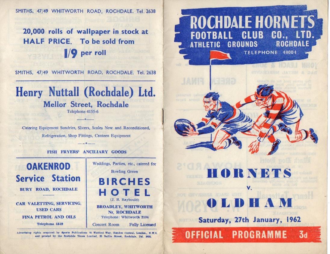 Programme cover: Oldham v Rochdale Hornets, 27 January 1962