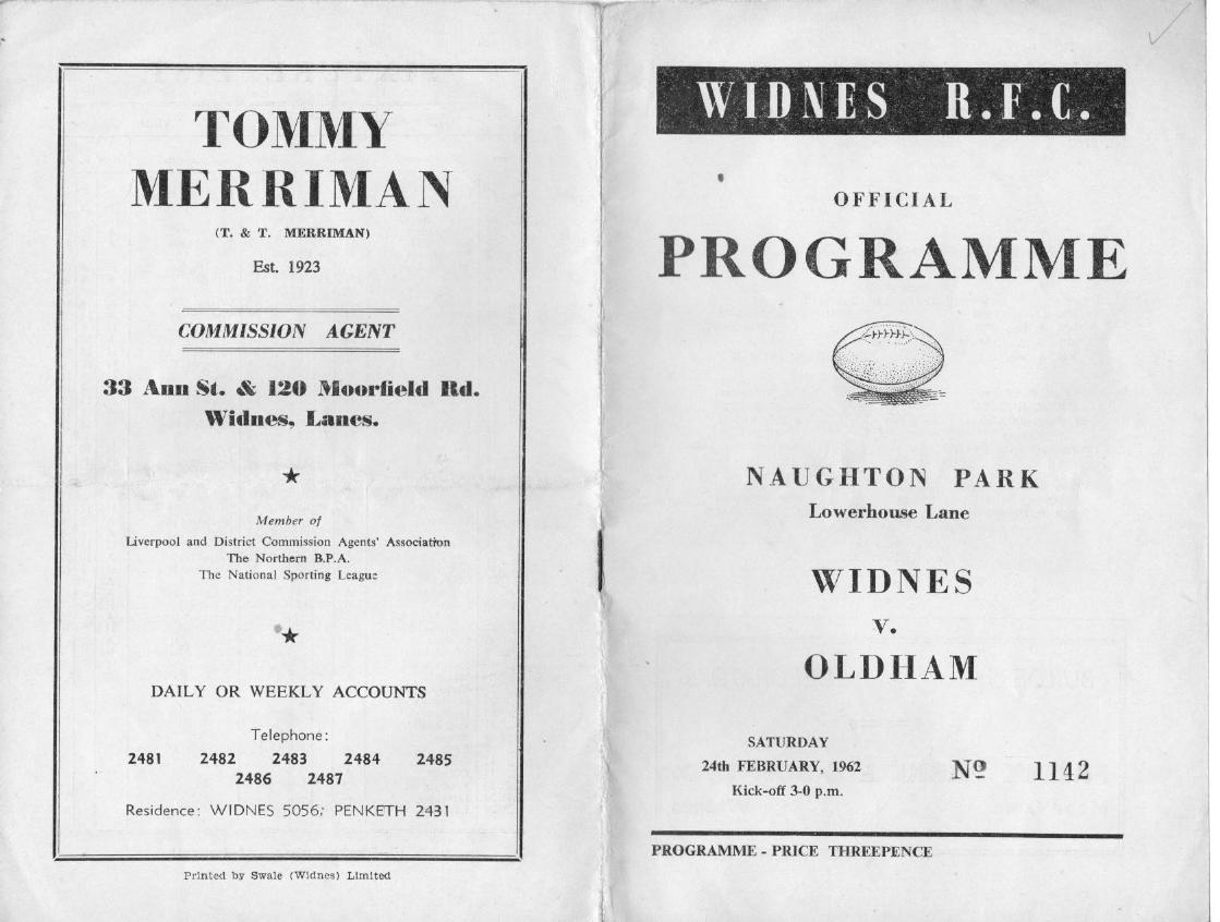 Programme cover: Oldham v Widnes, 24 February 1962