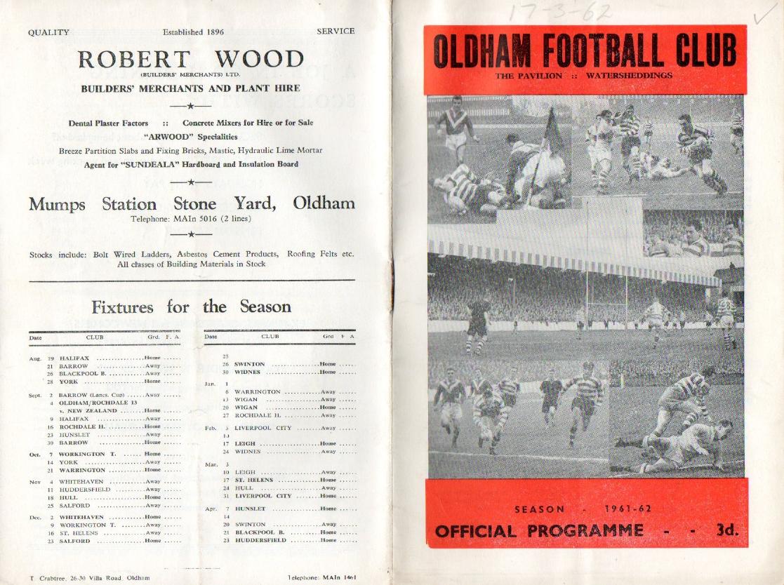 Programme cover: Oldham v St Helens, 17 March 1962