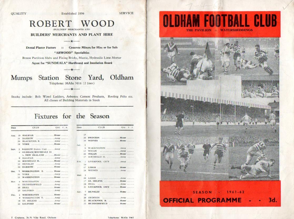 Programme cover: Oldham v Hunslet, 7 April 1962