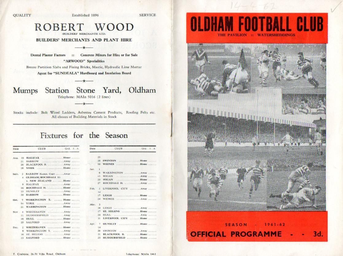 Programme cover: Oldham v Widnes, 14 April 1962
