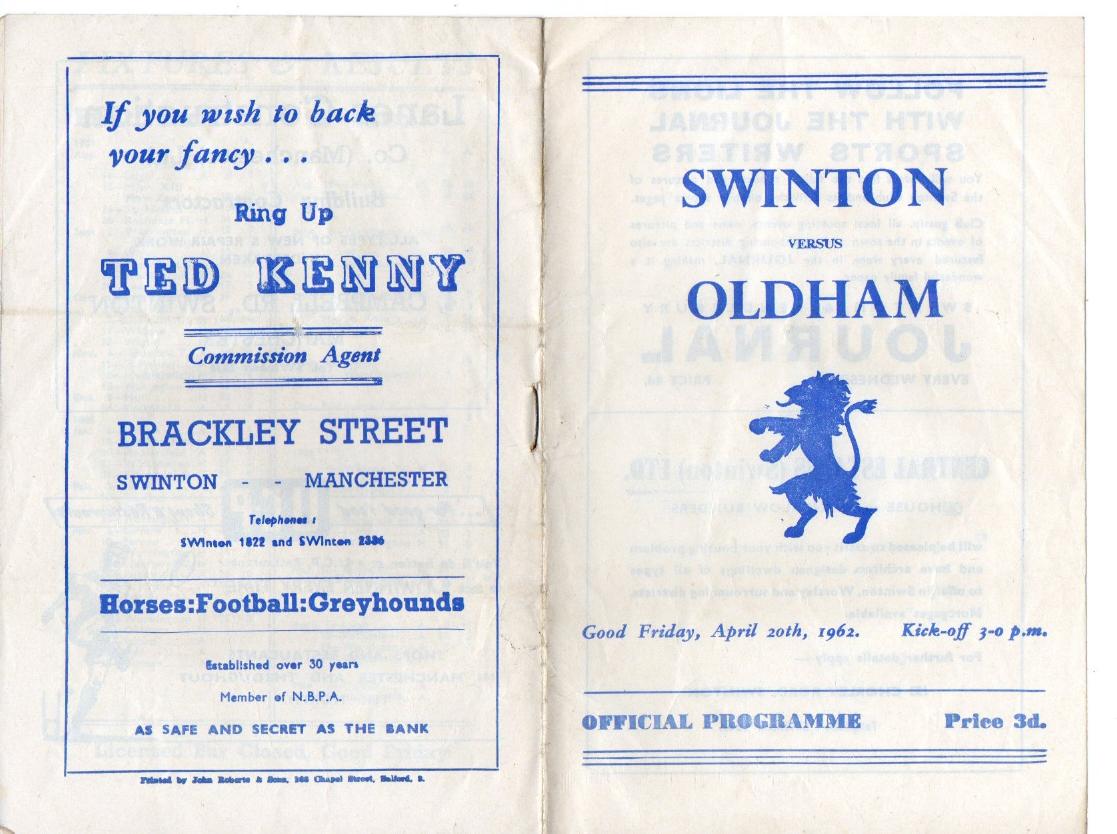 Programme cover: Oldham v Swinton, 20 April 1962