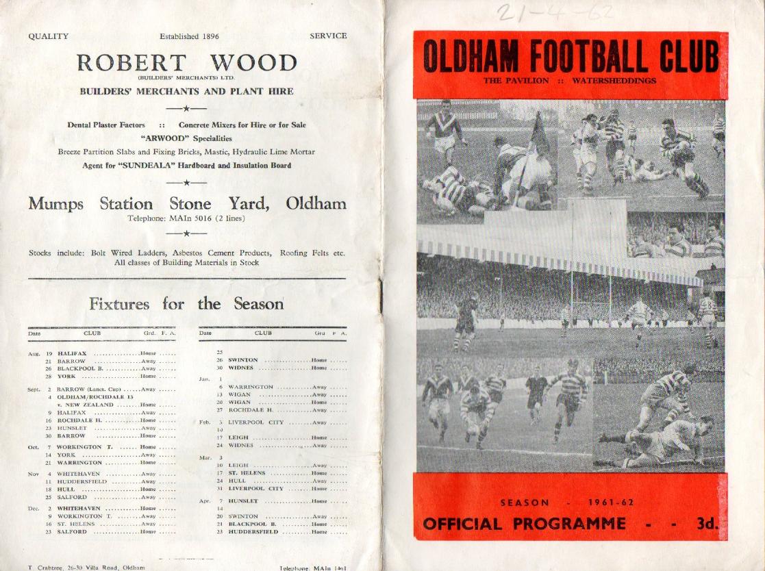 Programme cover: Oldham v Blackpool Borough, 21 April 1962