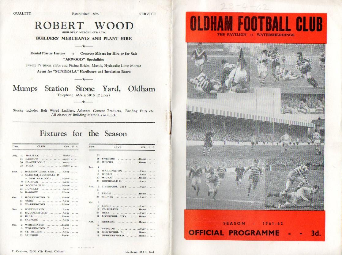 Programme cover: Oldham v Huddersfield, 23 April 1962