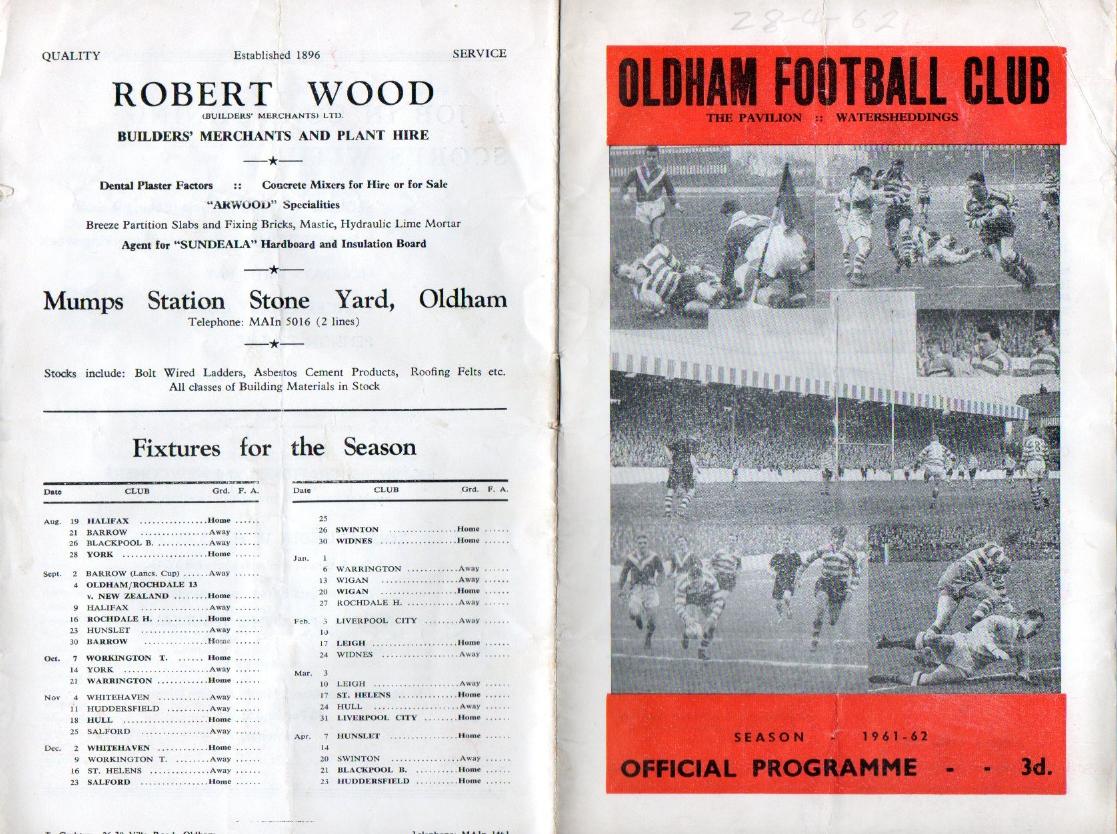 Programme cover: Oldham v Swinton, 28 April 1962