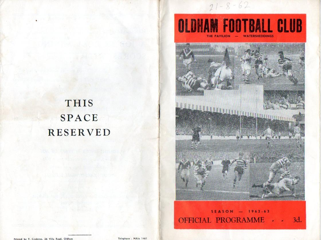 Programme cover: Oldham v Barrow, 21 August 1962