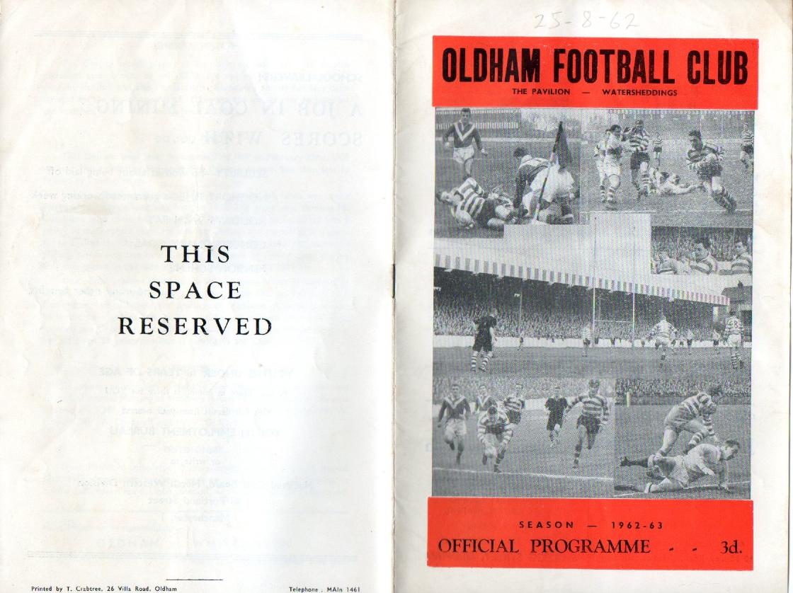 Programme cover: Oldham v Leigh, 25 August 1962
