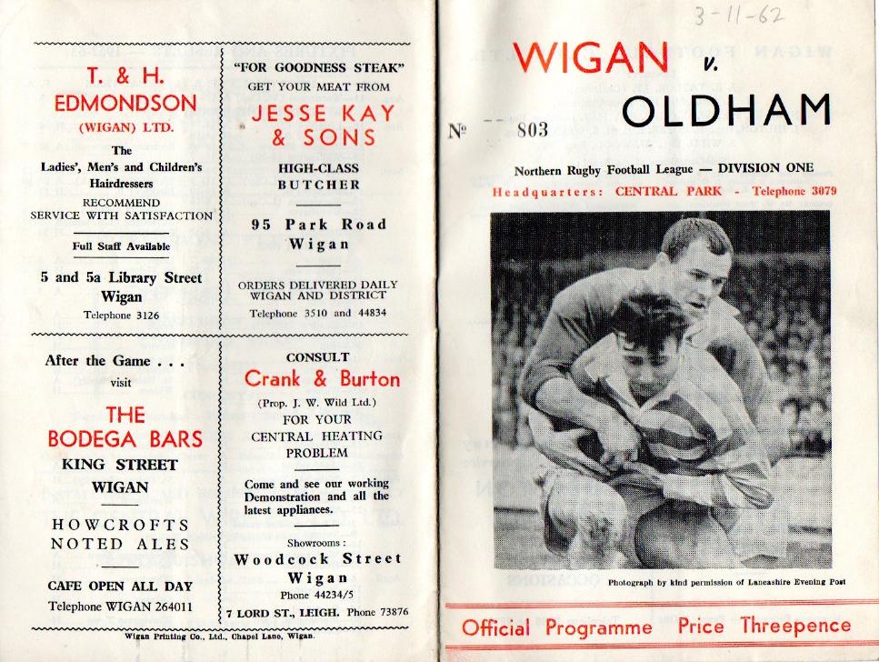 Programme cover: Oldham v Wigan, 3 November 1962