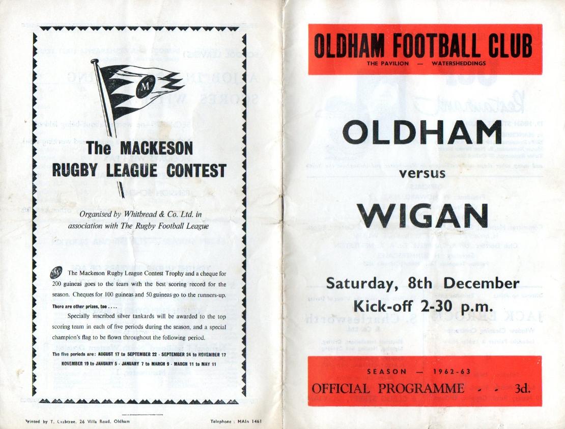 Programme cover: Oldham v Wigan, 8 December 1962