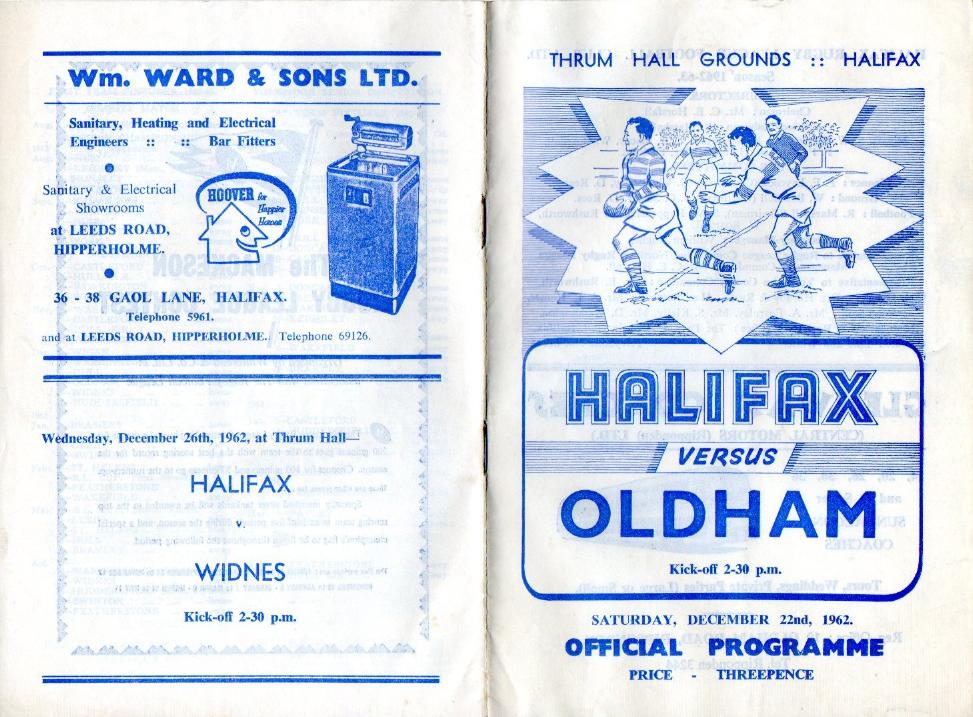Programme cover: Oldham v Halifax, 22 December 1962