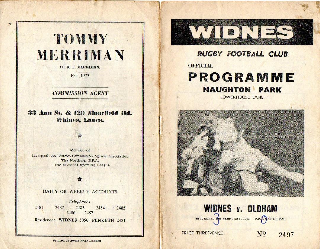Programme cover: Oldham v Widnes, 2 February 1963
