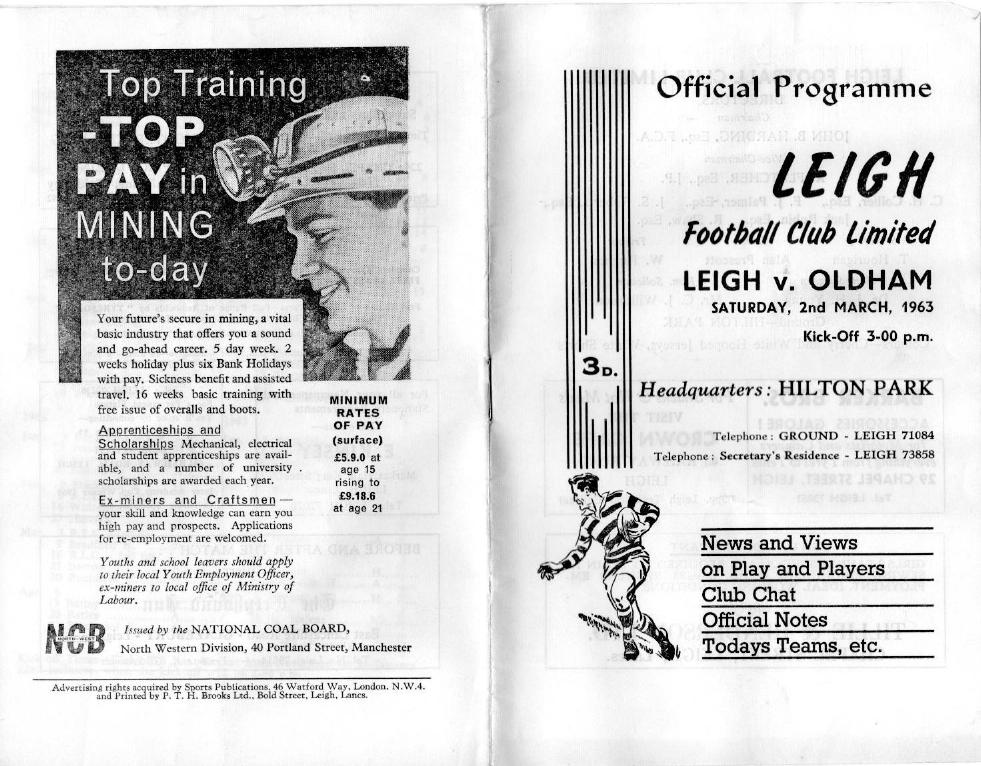 Programme cover: Oldham v Leigh, 2 March 1963