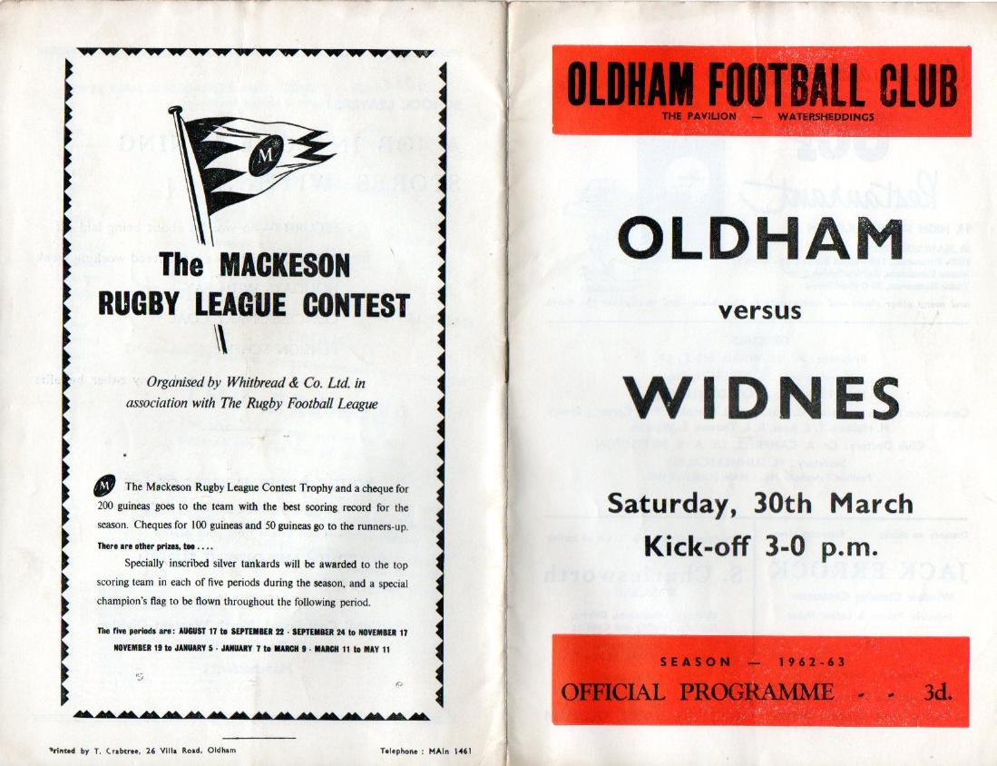 Programme cover: Oldham v Widnes, 30 March 1963