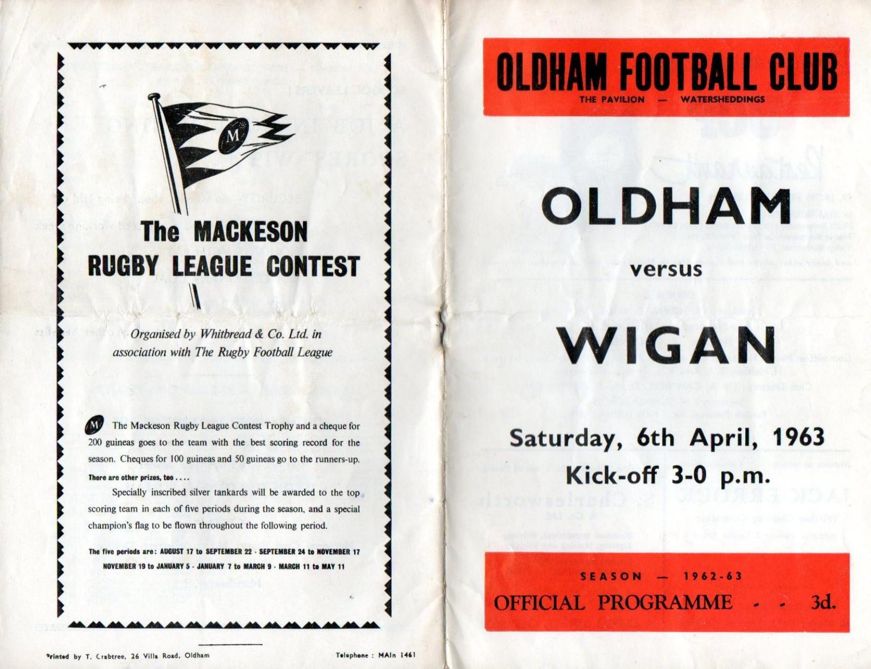 Programme cover: Oldham v Wigan, 6 April 1963