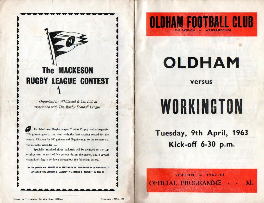 Programme cover: Oldham v Workington Town, 9 April 1963