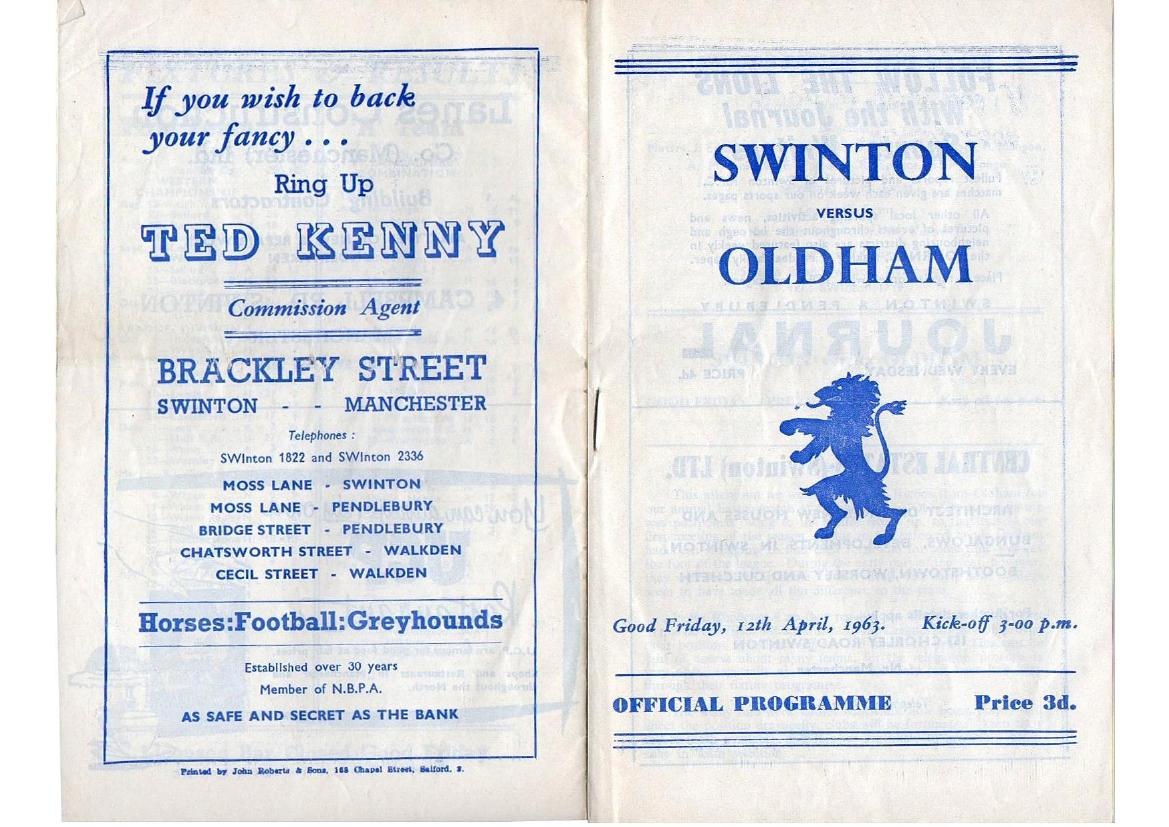 Programme cover: Oldham v Swinton, 12 April 1963