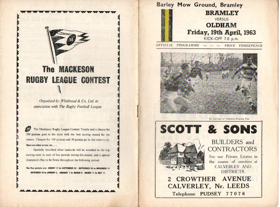 Programme cover: Oldham v Bramley, 19 April 1963