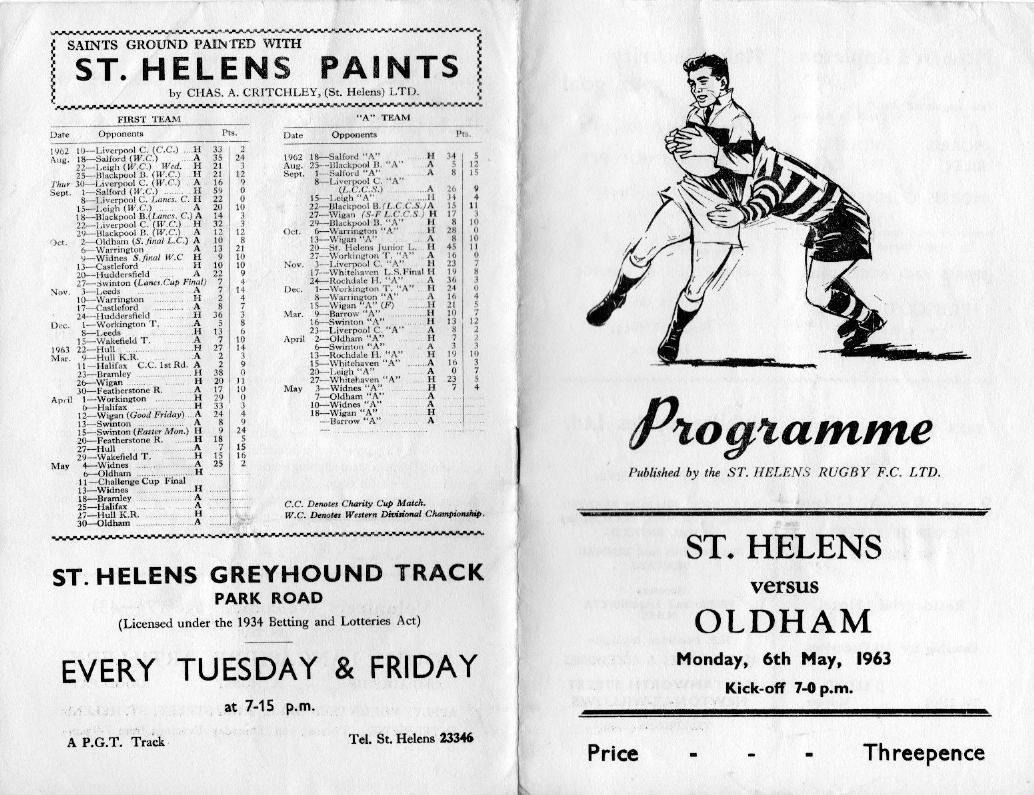 Programme cover: Oldham v St Helens, 6 May 1963