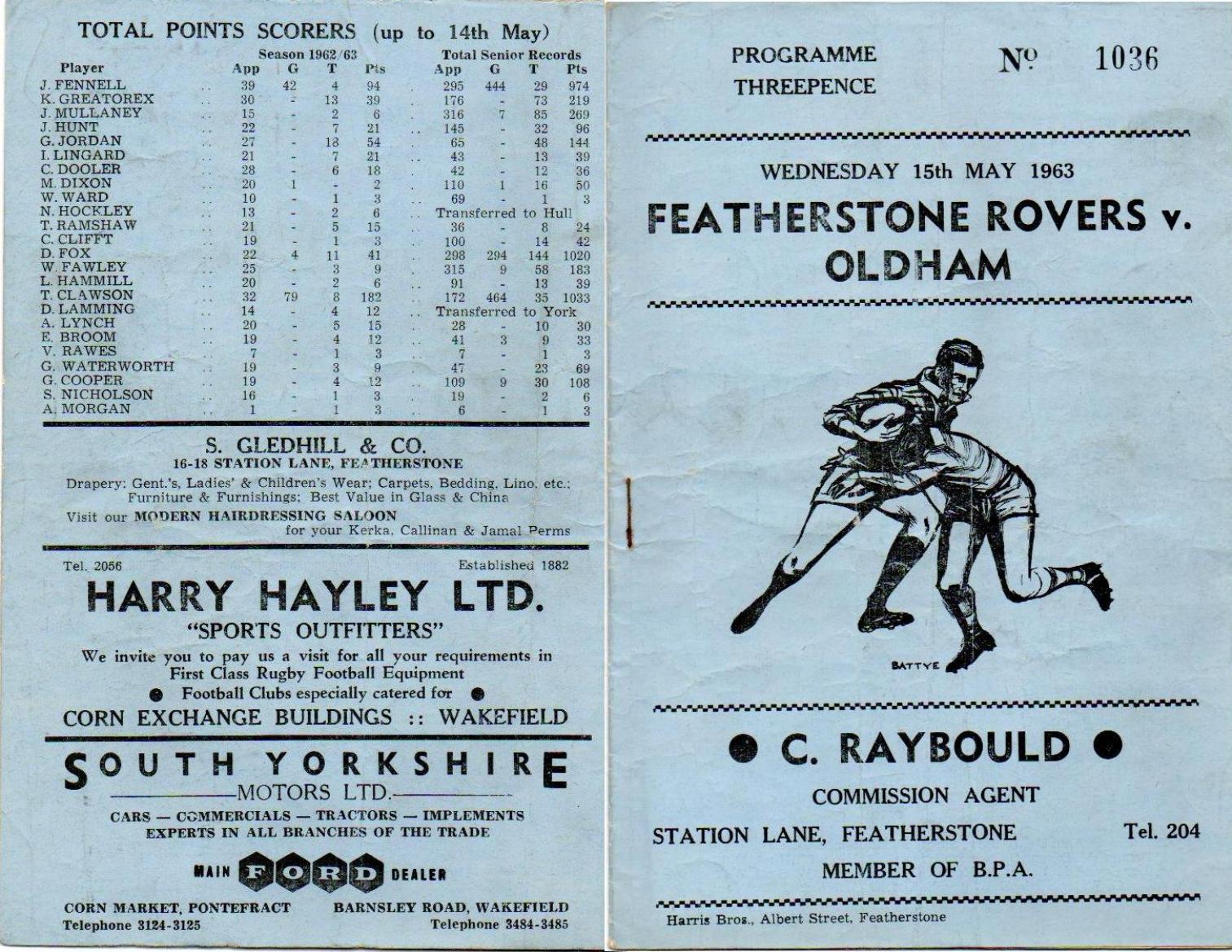 Programme cover: Oldham v Featherstone Rovers, 15 May 1963
