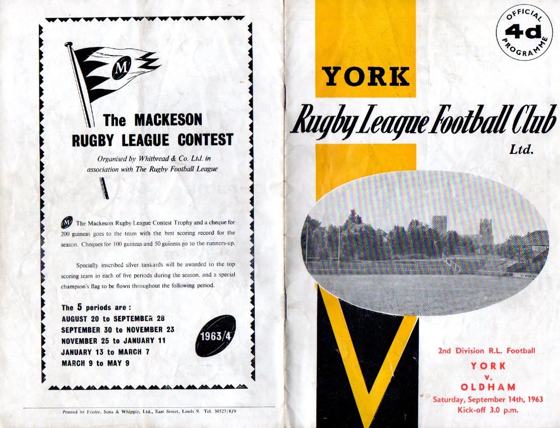 Programme cover: Oldham v York, 14 September 1963