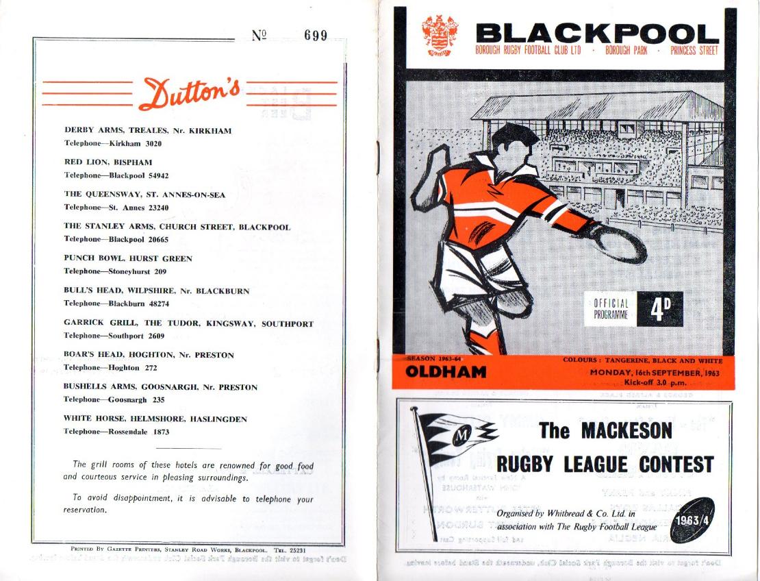Programme cover: Oldham v Blackpool Borough, 16 September 1963